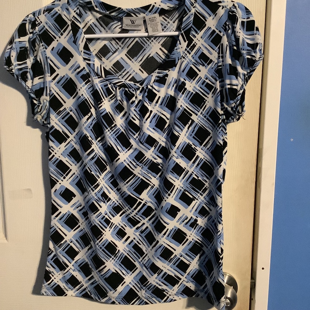 Women’s Worthington Black,Blue, White Print Top Size PS